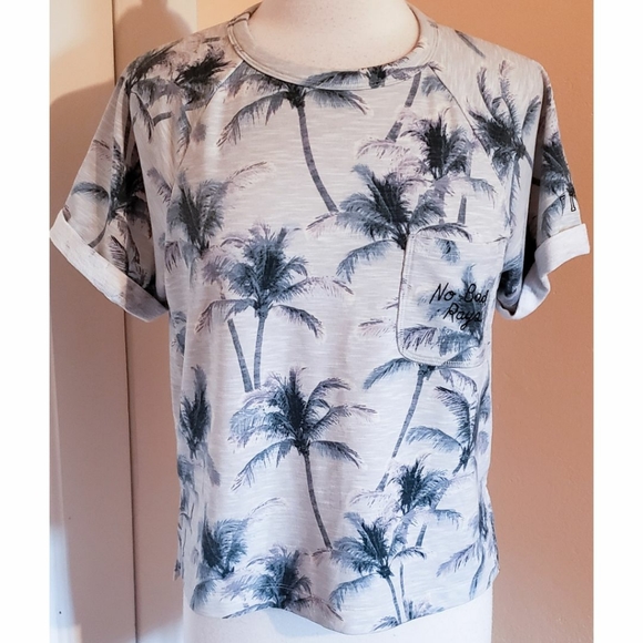 PINK Victoria's Secret Tops - VS Pink Blue Palm Tree Tee Shirt No Bad Rays